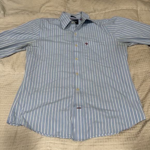 Abercrombie And Fitch Mens Blue Striped Long Sleeve Button Down Shirt Size L - Picture 7 of 11